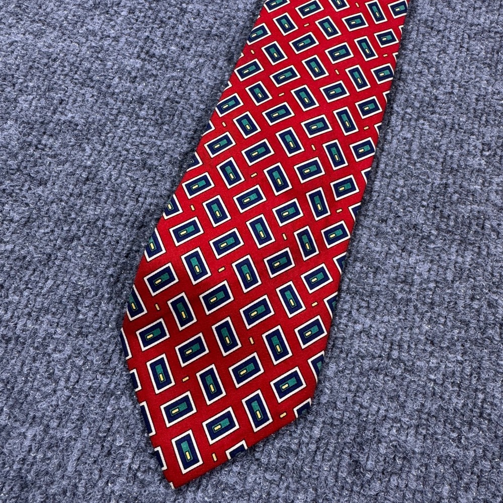 Polo Ralph Lauren Neiman Marcus Red‎ Geometric Silk Tie Hand Made USA 56 Inch